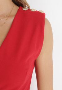 Born2be - Czerwony Kombinezon z Kopertowym Dekoltem i Wiązaniem w Talii Vannessa. Kolekcja: dla wysokich. Kolor: czerwony. Materiał: prążkowany, materiał. Długość: długie #2