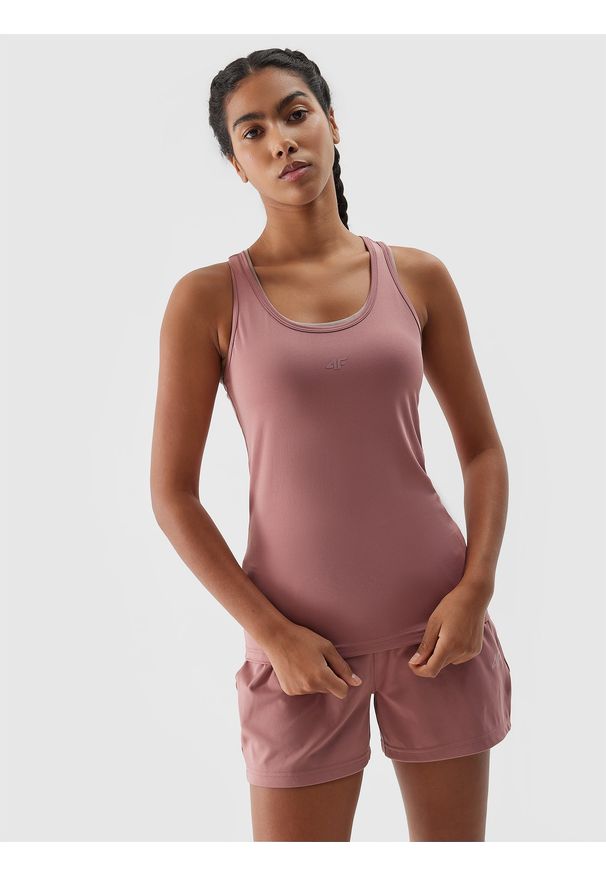 4f - 4F Top treningowy z materiału z recyklingu damski - jasny róż XXL. Kolor: różowy. Materiał: materiał. Długość rękawa: na ramiączkach. Wzór: gładki, jednolity, ze splotem. Sport: fitness, joga i pilates