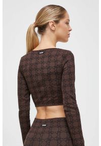 Guess longsleeve damski kolor brązowy. Typ kołnierza: dekolt w karo. Kolor: brązowy. Materiał: dzianina. Długość rękawa: długi rękaw #3