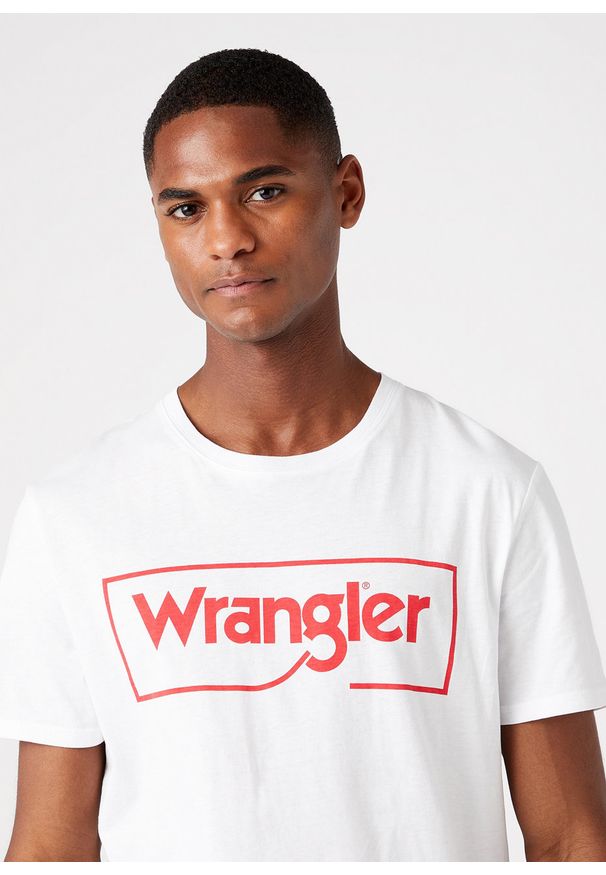 Wrangler - WRANGLER FRAME LOGO TEE MĘSKI T-SHIRT KOSZULKA NADRUK WHITE W7H3D3989 112146326. Wzór: nadruk