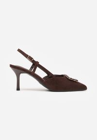 Born2be - Brązowe Sandały na Szpilce z Cyrkoniową Klamrą Elinvyra. Okazja: na co dzień. Zapięcie: klamry. Kolor: brązowy. Materiał: jeans. Obcas: na szpilce. Styl: casual #7