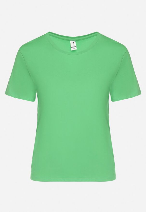 Born2be - Zielona Bluzka T-shirt z Elastycznej Bawełny Anellthia. Kolor: zielony. Materiał: bawełna