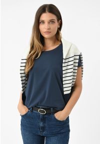 Volcano - Koszulka basic T-DIANA. Kolor: niebieski. Materiał: materiał. Długość rękawa: krótki rękaw. Długość: krótkie. Wzór: gładki. Styl: klasyczny #1