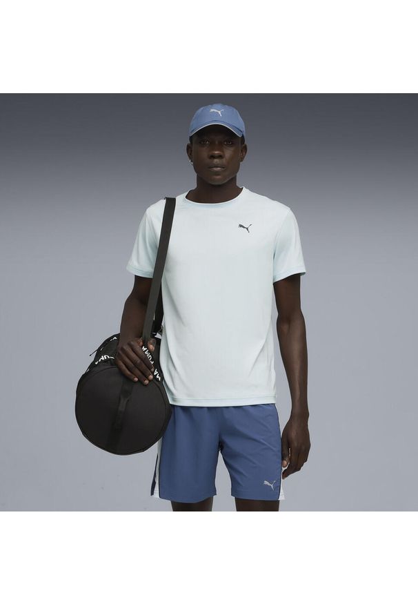 Puma - Męska koszulka do biegania z nadrukiem Faster PUMA Sea Glass Blue. Kolor: niebieski. Materiał: skóra. Wzór: nadruk. Sport: bieganie, fitness
