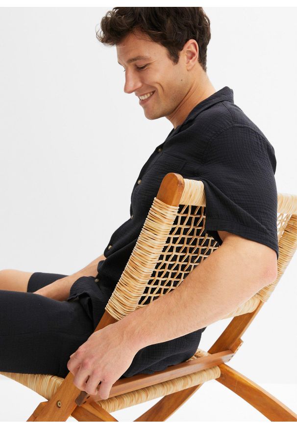 bonprix - Koszula muślinowa z krótkim rękawem. Kolor: czarny. Długość rękawa: krótki rękaw. Długość: krótkie