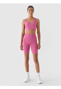 4f - 4F Legginsy krótkie treningowe damskie - fioletowe XL. Stan: podwyższony. Kolor: różowy. Materiał: dzianina, materiał, syntetyk, włókno, elastan. Długość: krótkie. Wzór: gładki, ze splotem, jednolity. Sport: fitness