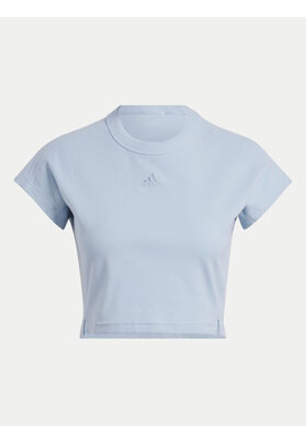 Adidas - adidas T-Shirt Lounge IY6744 Błękitny Slim Fit. Kolor: niebieski. Materiał: wiskoza, bawełna