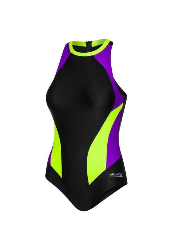 Strój pływacki damski jednoczęściowy Aqua Speed Nina. Kolor: fioletowy, wielokolorowy, czarny, żółty