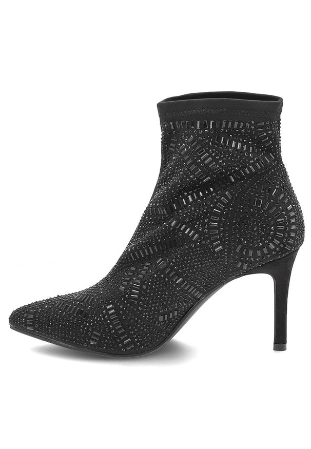 Czarne Botki S.Barski Eleganckie Obuwie Damskie Na Szpilce. Nosek buta: szpiczasty. Zapięcie: zamek. Kolor: czarny. Materiał: materiał. Wzór: aplikacja. Obcas: na szpilce. Styl: elegancki