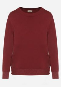 Born2be - Bordowy Sweter z Guzikami z Boku Tusiana. Okazja: na co dzień. Kolor: czerwony. Materiał: jeans. Styl: klasyczny, casual #5