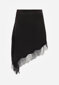 Born2be - Czarna Satynowa Spódnica o Asymetrycznym Kroju z Koronką Arlivia. Kolor: czarny. Materiał: koronka, satyna. Wzór: koronka. Styl: elegancki, klasyczny #6