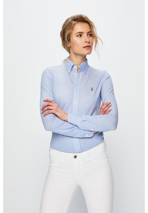 Polo Ralph Lauren - Koszula. Typ kołnierza: polo. Kolor: niebieski. Materiał: tkanina. Wzór: gładki