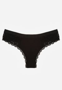 Renee - Czarne Majtki Stringi Ozdobione Koronką z Bawełną Meniliphis. Kolor: czarny. Materiał: koronka, bawełna. Wzór: koronka, aplikacja #1