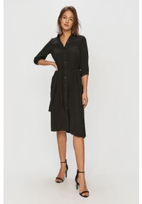 Vero Moda - Sukienka. Kolor: czarny. Materiał: tkanina. Typ sukienki: rozkloszowane, plisowane #4