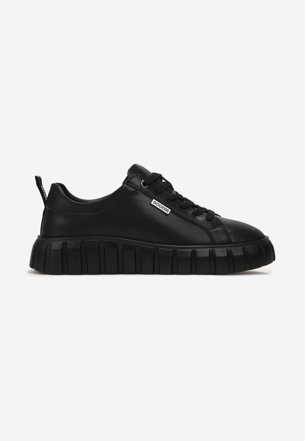 Renee - Czarne Sneakersy ze Skóry Naturalnej na Tłoczonej Platformie Pelinea. Kolor: czarny. Materiał: skóra. Sezon: wiosna, jesień. Obcas: na platformie