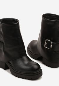 Born2be - Czarne Botki z Wywiniętą Cholewką i Kwadratowym Obcasem Miresda. Okazja: na co dzień. Kolor: czarny. Materiał: jeans. Szerokość cholewki: normalna. Obcas: na obcasie. Styl: casual, elegancki. Wysokość obcasa: średni #5