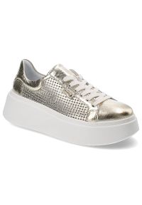 DAMISS - Złote Stylowe Sneakersy Damiss Modne Obuwie Damskie. Okazja: na co dzień. Kolor: złoty. Materiał: materiał. Styl: elegancki #1