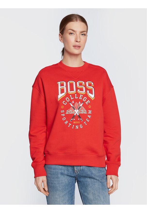 BOSS - Boss Bluza Ecaisa_College 50479959 Czerwony Regular Fit. Kolor: czerwony. Materiał: bawełna