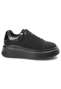 GOE - Czarne Sneakersy Goe Modne Obuwie Damskie Na Platformie. Okazja: na co dzień. Kolor: czarny. Materiał: lakier, materiał. Wzór: aplikacja. Obcas: na platformie #6