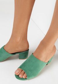 Born2be - Zielone Klapki Usinyera. Nosek buta: otwarty. Kolor: zielony. Materiał: skóra ekologiczna. Wzór: gładki. Obcas: na słupku #3