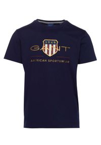 GANT - Granatowy t-shirt z motywem Archive Shield. Kolor: niebieski. Materiał: bawełna. Wzór: nadruk #4