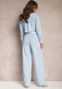 Renee - Niebieski Komplet Utility z Krótką Koszulą i Szerokimi Spodniami z Gumką w Talii Ondina. Kolor: niebieski #4