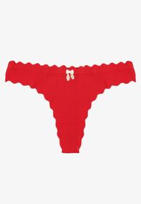 Born2be - Czerwone Bawełniane Majtki Stringi z Prążkowanej Tkaniny Eziane. Kolor: czerwony. Materiał: tkanina, bawełna, prążkowany #1