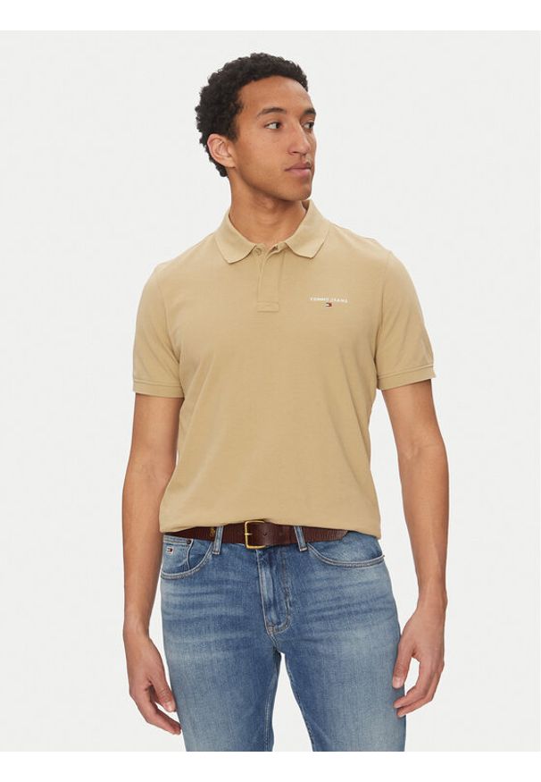 Tommy Jeans Polo Linear DM0DM20914 Beżowy Regular Fit. Typ kołnierza: polo. Kolor: beżowy. Materiał: bawełna