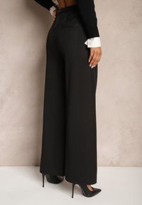 Renee - Czarne Szerokie Spodnie z Wiskozą High Waist o Garniturowym Kroju Nioratta. Okazja: na spotkanie biznesowe, do pracy, na co dzień. Stan: podwyższony. Kolor: czarny. Materiał: wiskoza. Styl: biznesowy, casual