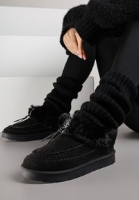 Renee - Czarne Śniegowce na Platformie Ozdobione Haftem i Futerkiem Linedis. Okazja: na co dzień. Kolor: czarny. Materiał: futro. Wzór: haft, aplikacja. Obcas: na platformie. Styl: casual, elegancki #6