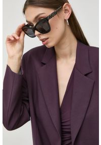 Patrizia Pepe marynarka kolor fioletowy jednorzędowa gładka. Okazja: na co dzień. Kolor: fioletowy. Materiał: materiał. Wzór: gładki. Styl: casual, klasyczny #6