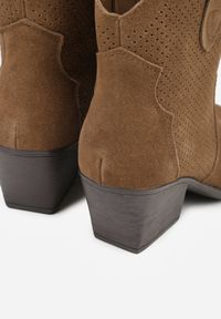 Renee - Brązowe Botki Typu Kowbojki na Stożku ze Skóry Naturalnej Clearfeather. Okazja: na co dzień. Kolor: brązowy. Materiał: skóra. Obcas: na stożku. Styl: klasyczny, casual #3