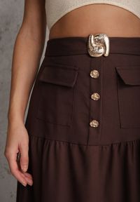 Renee - Brązowa Elegancka Spódnica z Wiskozą i Lnem o Rozkloszowanym Kroju Phridoe. Okazja: na co dzień. Kolor: brązowy. Materiał: wiskoza, len. Wzór: gładki. Styl: elegancki #2