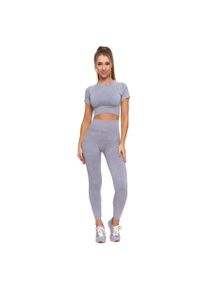 Szary Damski Komplet Top + Legginsy Moraj. Okazja: na co dzień, na spacer. Kolor: szary. Długość rękawa: krótki rękaw. Długość: krótkie. Styl: sportowy, wizytowy, casual
