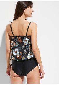 bonprix - Top tankini. Okazja: na plażę. Kolor: czarny. Długość rękawa: na ramiączkach. Wzór: nadruk