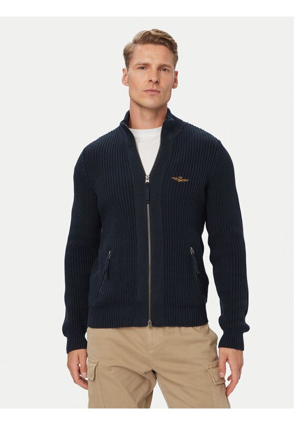 Aeronautica Militare Kardigan 262MA1664UL00409 Granatowy Regular Fit. Kolor: niebieski. Materiał: bawełna
