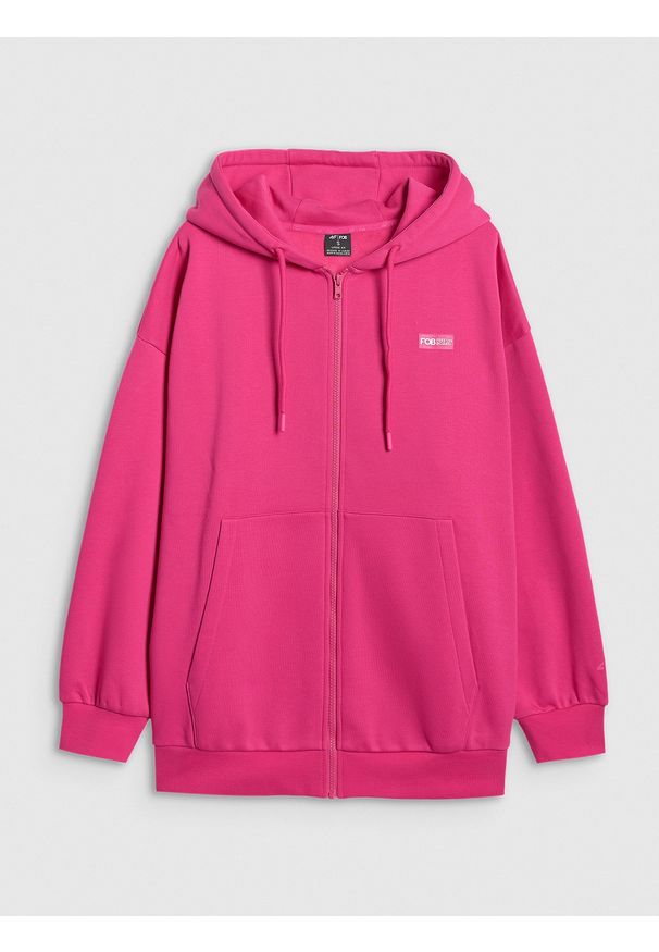 4f - 4F Bluza dresowa rozpinana z kapturem damska - różowa M. Okazja: na co dzień. Typ kołnierza: kaptur. Kolor: różowy. Materiał: dresówka. Styl: casual, klasyczny
