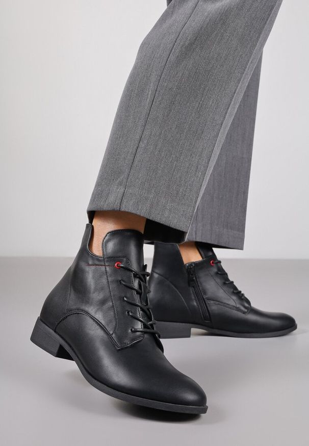 Born2be - Czarne Botki Typu Trzewiki Vices Indice. Okazja: na co dzień. Kolor: czarny. Materiał: jeans, skóra, lakier. Styl: klasyczny, casual, elegancki