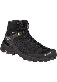 Buty Trekkingowe Męskie Salewa Alp Trainer 2 Mid Gtx. Wysokość cholewki: za kostkę. Zapięcie: sznurówki. Kolor: wielokolorowy, czarny. Materiał: guma, tkanina, zamsz, materiał, syntetyk. Szerokość cholewki: normalna