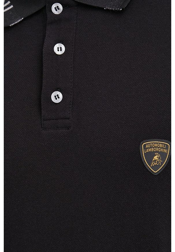 Lamborghini - Polo bawełniane. Okazja: na co dzień. Typ kołnierza: polo. Kolor: czarny. Materiał: bawełna. Długość: krótkie. Wzór: aplikacja. Styl: casual