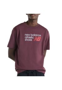 Koszulka męska New Balance Athletics Premium Relaxed Chest Logo MT51900YLR - bordowa. Kolor: czerwony. Materiał: dresówka, bawełna. Wzór: napisy #1
