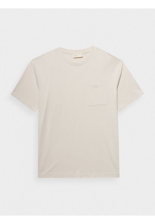 outhorn - T-shirt gładki męski - kremowy. Okazja: na co dzień. Kolor: kremowy. Materiał: bawełna, dzianina. Wzór: gładki. Styl: casual