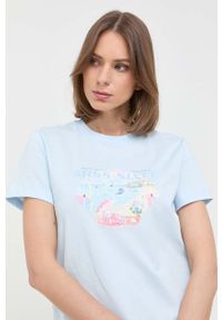 Miss Sixty t-shirt damski kolor niebieski. Kolor: niebieski. Materiał: dzianina. Styl: klasyczny #2