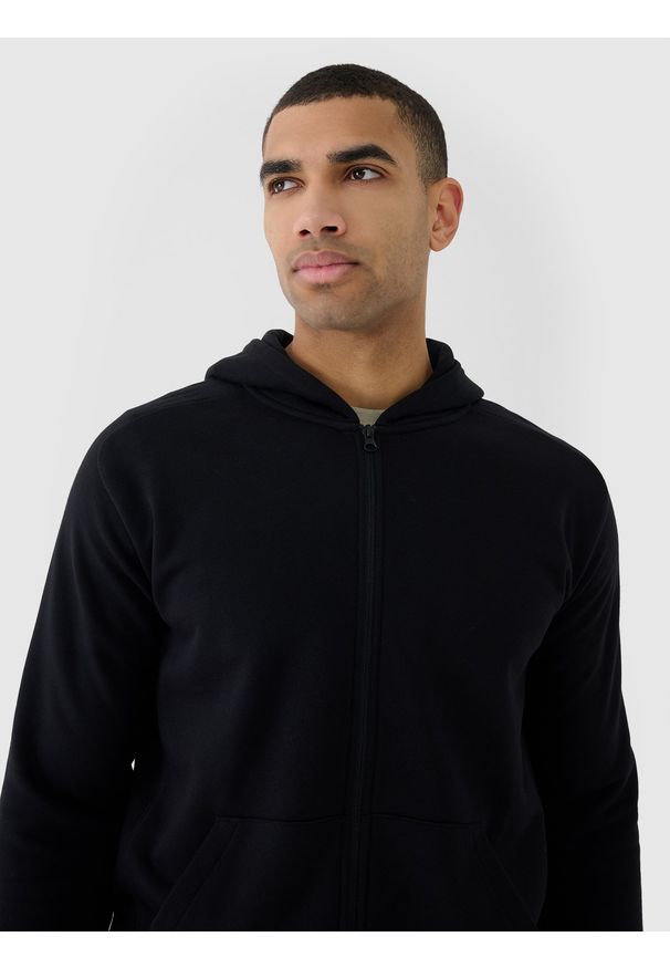 4f - 4F Bluza dresowa rozpinana z kapturem męska - czarna L. Okazja: na co dzień. Typ kołnierza: kaptur. Kolor: czarny. Materiał: dresówka. Wzór: ze splotem, gładki. Styl: sportowy, casual