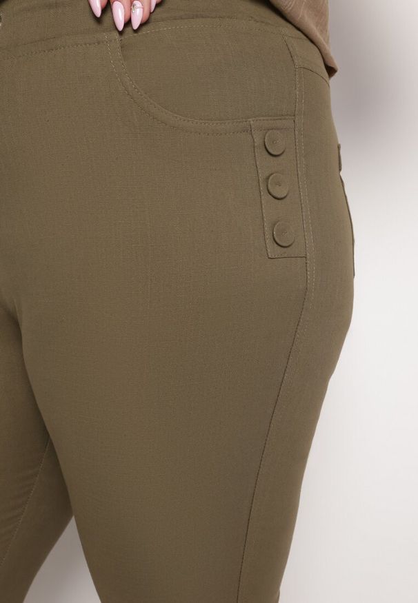 Born2be - Ciemnozielone Spodnie z Troczkiem i Wysokim Stanem z Kieszeniami Cantilla. Stan: podwyższony. Kolor: zielony