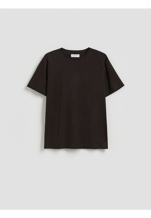 Reserved - T-shirt regular z lnem - brązowy. Kolor: brązowy. Materiał: len