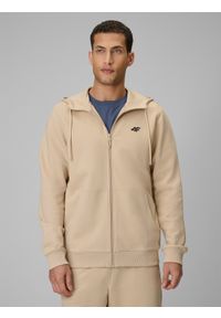 4f - 4F Bluza dresowa regular z kapturem męska - beżowa L. Okazja: na co dzień. Typ kołnierza: kaptur. Kolor: beżowy. Materiał: dresówka. Długość rękawa: raglanowy rękaw. Styl: casual #1