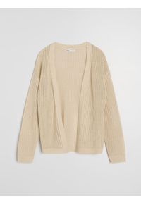 Sinsay - Ażurowy kardigan z obniżoną linią ramion - kremowy. Kolor: kremowy. Wzór: ażurowy #1