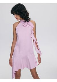 Reserved - Sukienka z różami - różowy. Kolor: różowy. Materiał: tkanina. Wzór: gładki