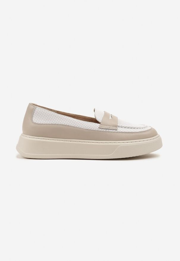 Born2be - Beżowe Mokasyny Skórzane na Grubej Podeszwie Odrelle. Okazja: na co dzień, na spacer. Kolor: beżowy. Materiał: skóra. Styl: elegancki, casual